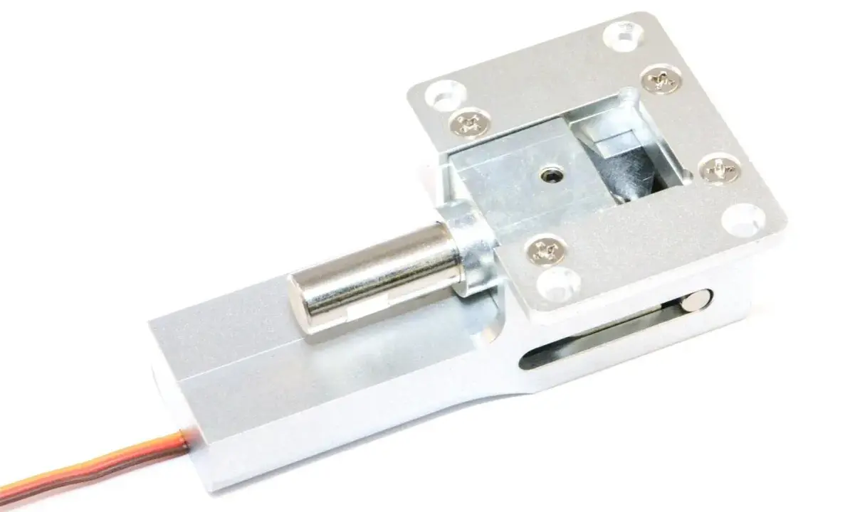 Einziehfahrwerk für Modellflugzeuge, aus Aluminium, mit Servoanschluss.