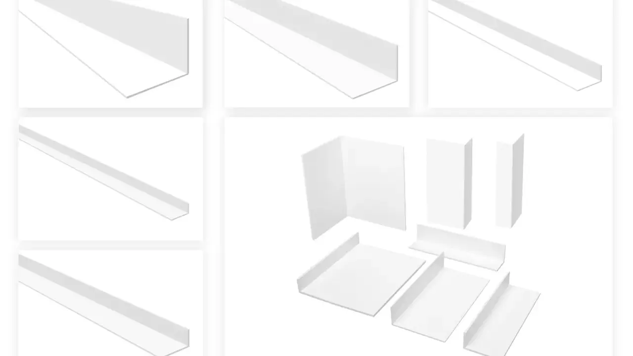 Verschiedene weiße Kunststoffwinkel in unterschiedlichen Größen und Formen, ideal für Ecken und Kanten.