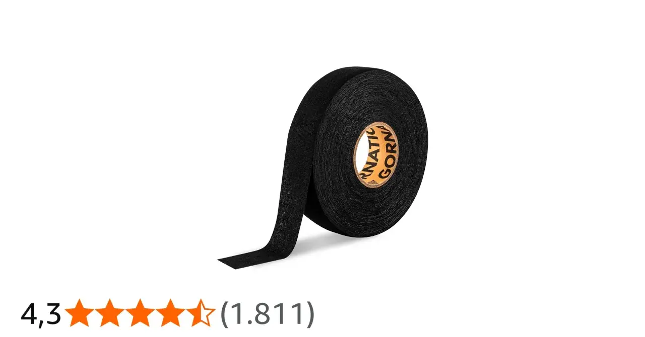 Schwarzes, griffiges Klebeband auf einer Rolle, ideal für Sportgeräte oder Reparaturen.