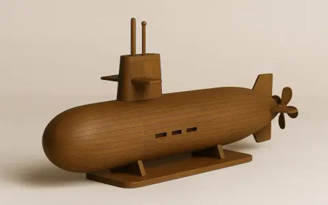Holzmodell eines **sub boot** mit Propeller und zwei Antennen.