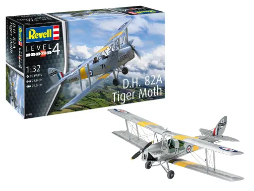Revell Bausatz des D.H. 82A Tiger Moth Flugzeugs im Maßstab 1:32. Ein detailliertes Modell für Bastler.