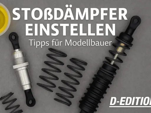 Zwei Modellbau-Stoßdämpfer, Federn und Öl. Tipps zum Einstellen des Stabilisators für Modellbauer.