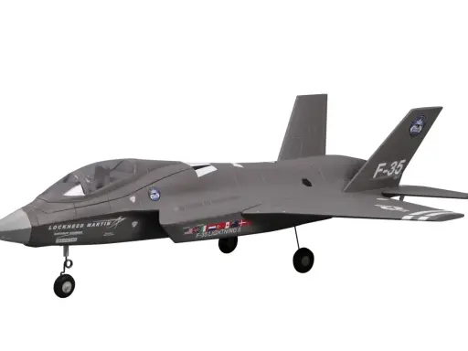 Grauer Jet-Flieger F-35 Lightning II mit detaillierten Markierungen, bereit zum Start.