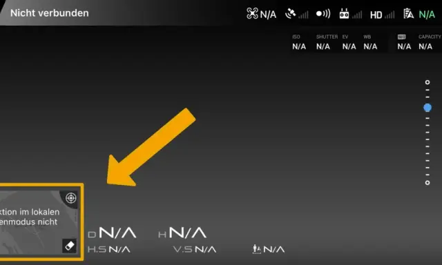 DJI GO 4 App zeigt "Nicht verbunden" und eine Karte mit "Funktion im lokalen Datenmodus nicht".
