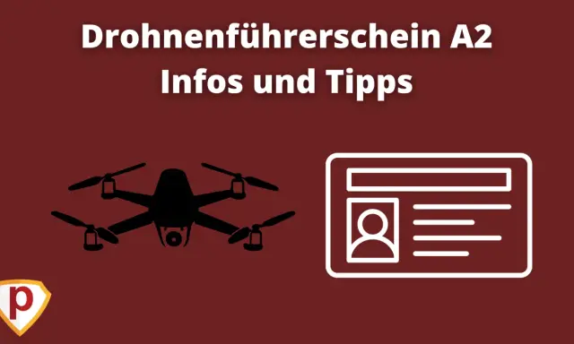 Drohnenführerschein A2: Infos & Tipps. Silhouette einer Drohne und eines Ausweisdokuments, das für das fernpilotenzeugnis steht.