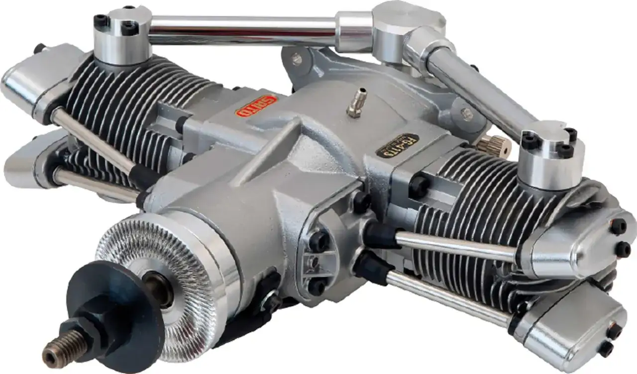 Ein Saito FG-41TS Sternmotor, bereit für den Einsatz in einem Modellflugzeug.