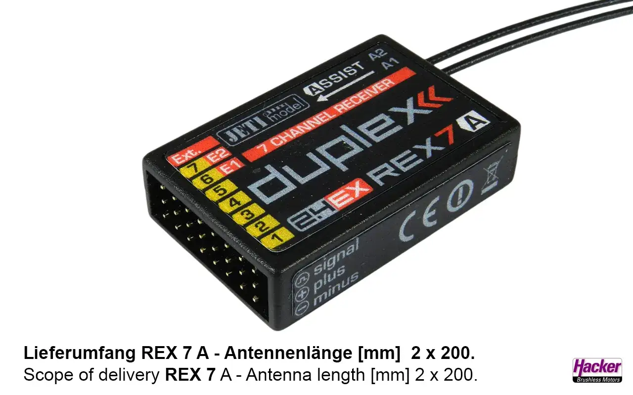 Jeti Duplex REX 7 A mit ASSIST-Funktion, 7-Kanal-Empfänger für Modellbau.