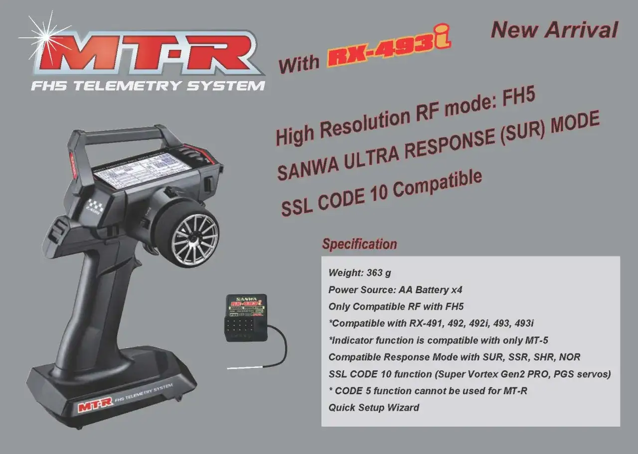 Sanwa MT-R Fernsteuerung mit RX-493i Empfänger, FHS Telemetry System, High Resolution RF, SUR Mode, SSL CODE 10.